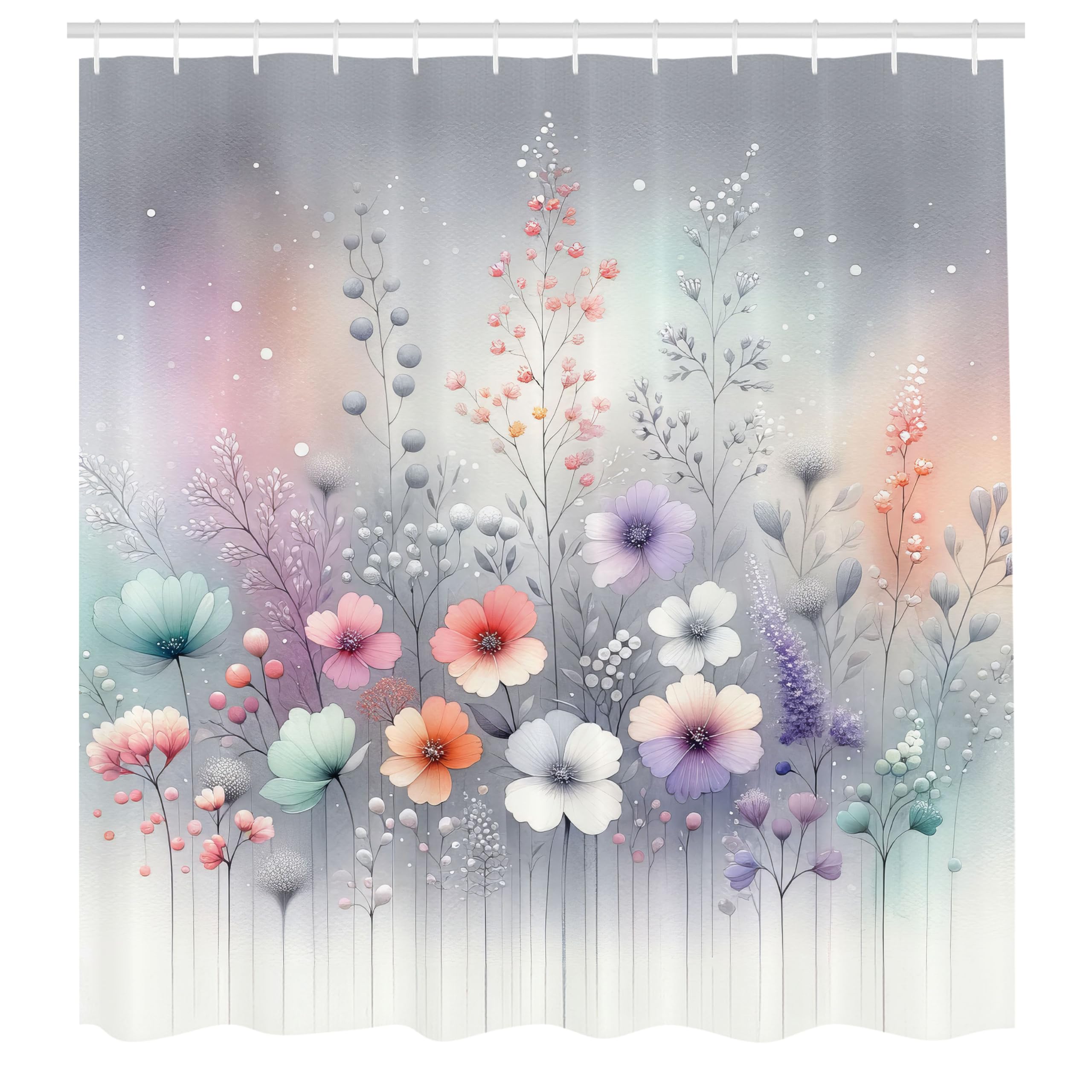 Ambesonne Floral Shower Curtain, Winter Fantasy Themed Dreamy Atmosphere And Blooming Delicate Flowers, Cloth Fabric Bathroom De